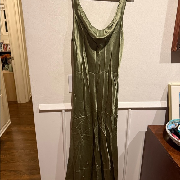 Reformation Olive Green Satin Midi Slip Dress - Picture 3 of 10
